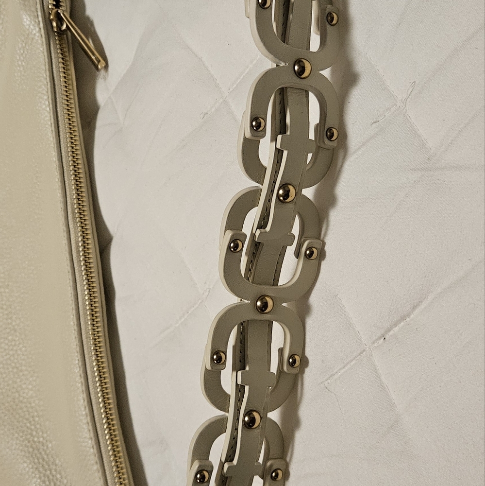 NWT Sam Edelman Bay Large Chainlink Hobo Pebble Leather Bag: Cream/Gold - Picture 10 of 15